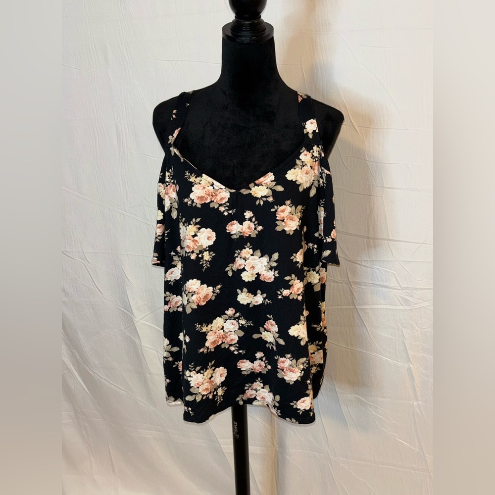 Lovesick Black Camisole with Cream Floral Design-